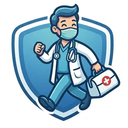 Bitbit MD logo: a doctor walking with a medical bag in front of a blue shield